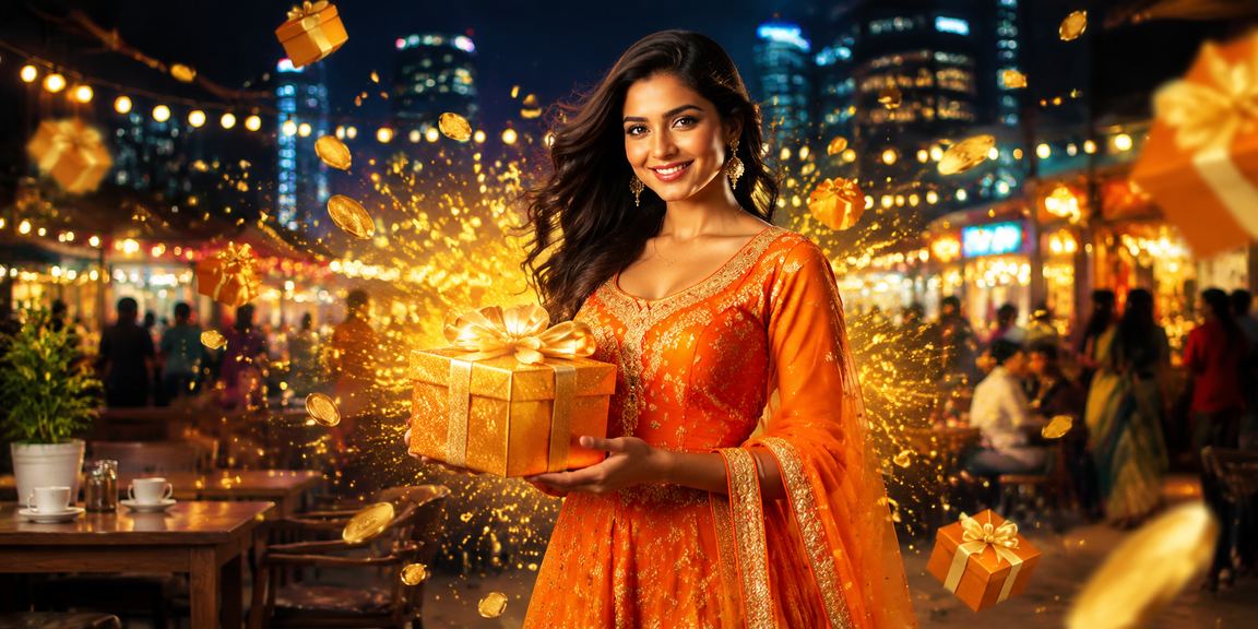 Vibrant Indian night market with lively casino-style slot machines